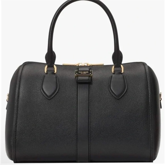 NWT Kate Spade Black Med. New York Nouveau Pebble Leather Duffle Bag w/Crossbody - Picture 2 of 5